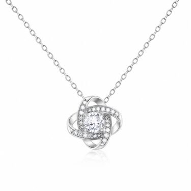 Love Knot necklace To My Wife (BaeGifts) — polished silver pendant with cubic zirconia center stone on white background